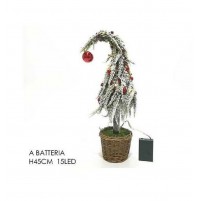 Albero di Natale innevato 45 cm con 15 luci led bacche rosse artificiale 